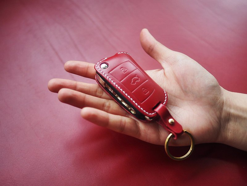 红色 奥迪车钥匙套 意大利植鞣革 纯手工定制 - 钥匙链/钥匙包 - 真皮 红色