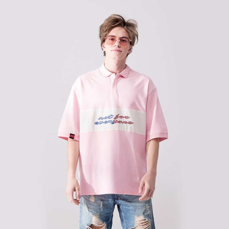 中性款 宽松落肩 Polo shirt / 粉红色 - 男装上衣/T 恤 - 棉．麻 粉红色