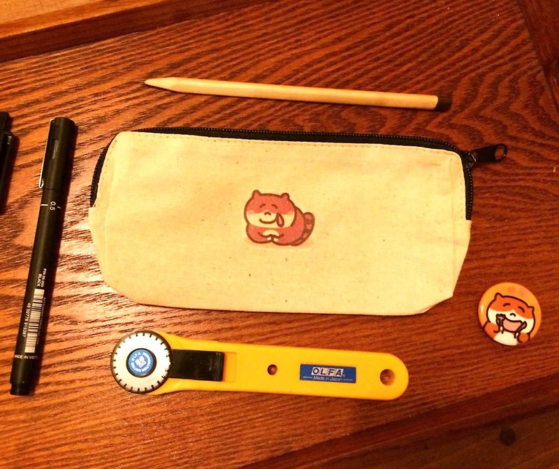贪吃猫 帆布笔袋 手工印制 Pencil case - 零钱包 - 棉．麻 红色
