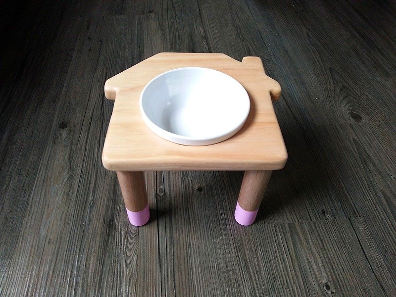 原木手作 毛小孩餐桌〔给它一个家〕系列．粉红款　 (含定制化姓名) - 碗/碗架 - 木头 咖啡色