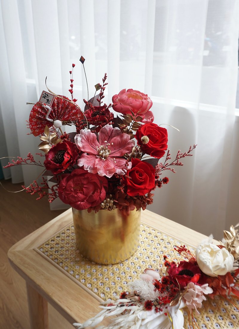 喜气洋洋新年桌花 - 干燥花/捧花 - 植物．花 红色