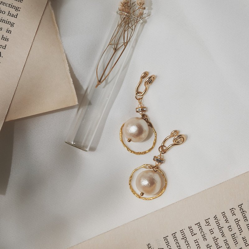 华丽巴洛克棉珍珠 / 白色 - 耳环/耳夹 - 其他金属 白色