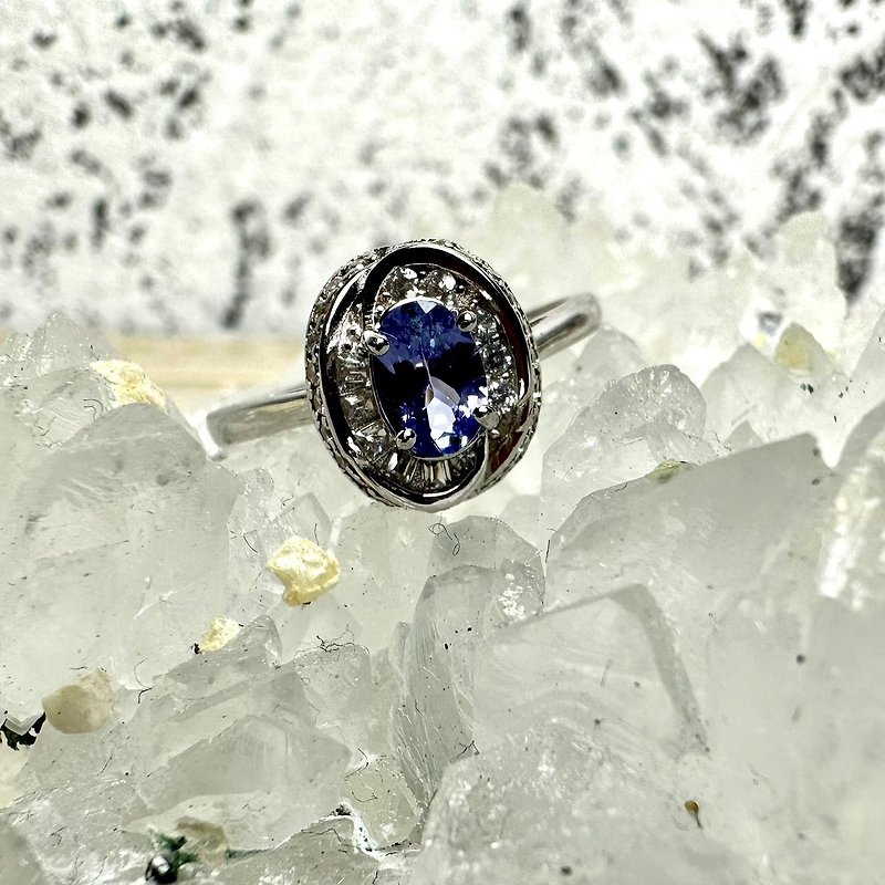 坦桑石 丹泉石 宝石级 钻切 S925银镀金 戒指 - 戒指 - 纯银 蓝色