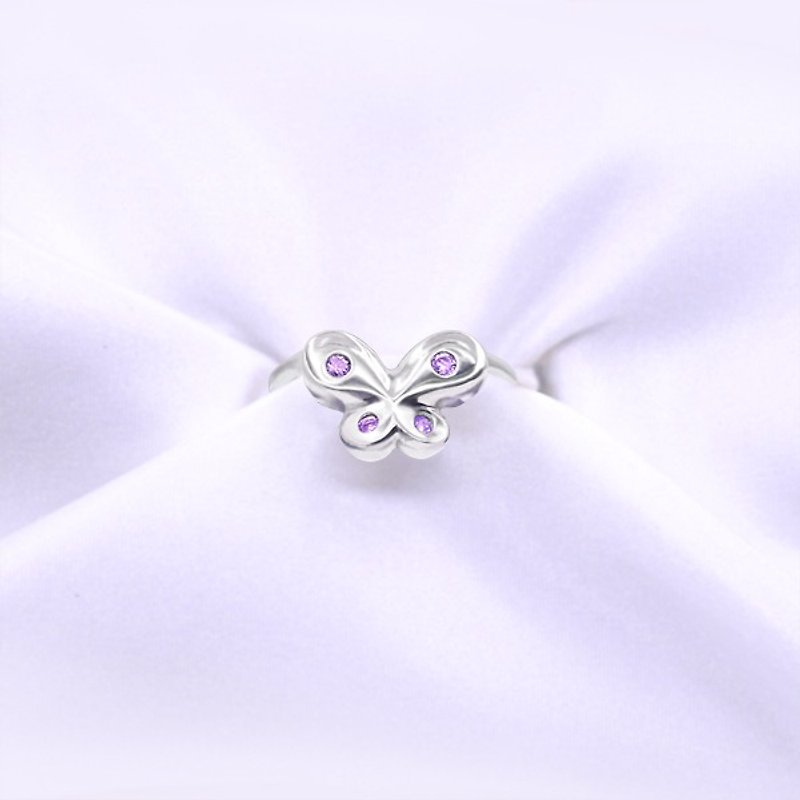 展翅的蝴蝶纯银镶钻戒指--紫色(戒围可微调) - 戒指 - 其他金属 紫色
