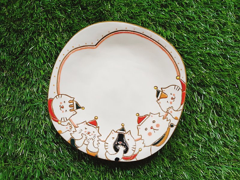 【红帽子限定】猫咪小王子─五个朋友造型盘 - 花瓶/陶器 - 陶 