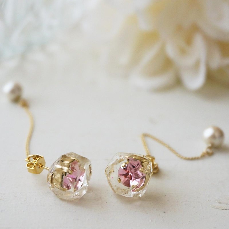 Frozen swarovski earring - 耳环/耳夹 - 宝石 粉红色