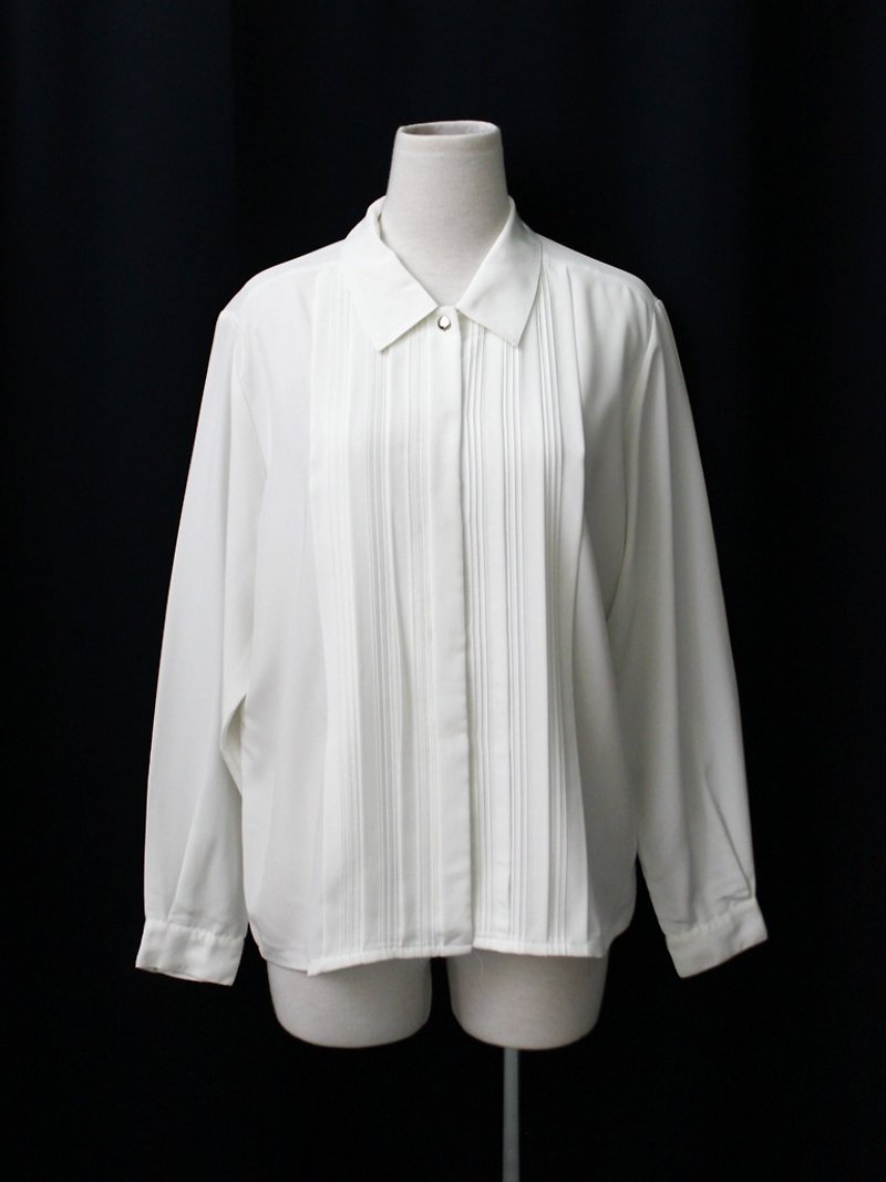 【RE0407T1936】复古简约宽松白色古着衬衫 - 女装衬衫 - 聚酯纤维 白色