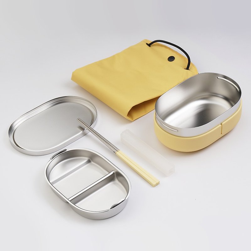 BaoQuai+Bendong 便当盒+隔热蛋壳+承食包+随身筷 组合 - 便当盒/饭盒 - 不锈钢 黄色