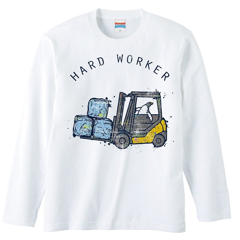 Long sleeve T shirt / Hard worker - 男装上衣/T 恤 - 棉．麻 白色