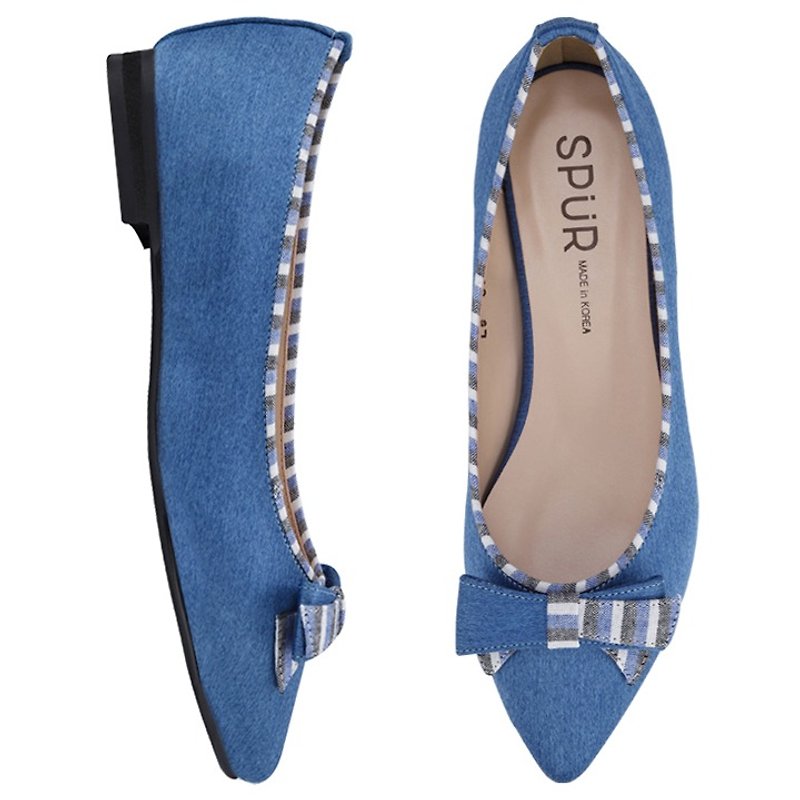 SPUR 间条蝴蝶结带平底鞋 LS8015 SKY BLUE - 女款运动鞋/球鞋 - 其他材质 蓝色