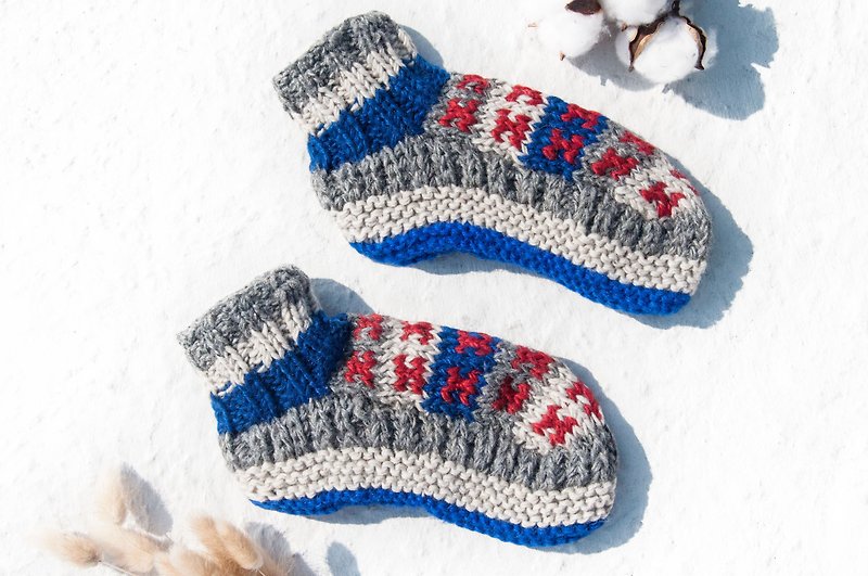 羊毛 袜 推荐 设计 手织纯羊毛针织袜 内刷毛条纹袜 羊毛钩织长袜 保暖毛袜-蓝天天空 蓝色 红色 圣诞节礼物 生日礼物 - 袜子 - 羊毛 多色