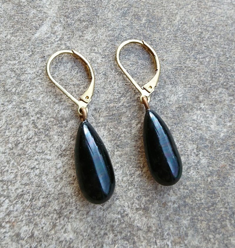 黑色古董玻璃耳环 - 耳环/耳夹 - 其他金属 黑色
