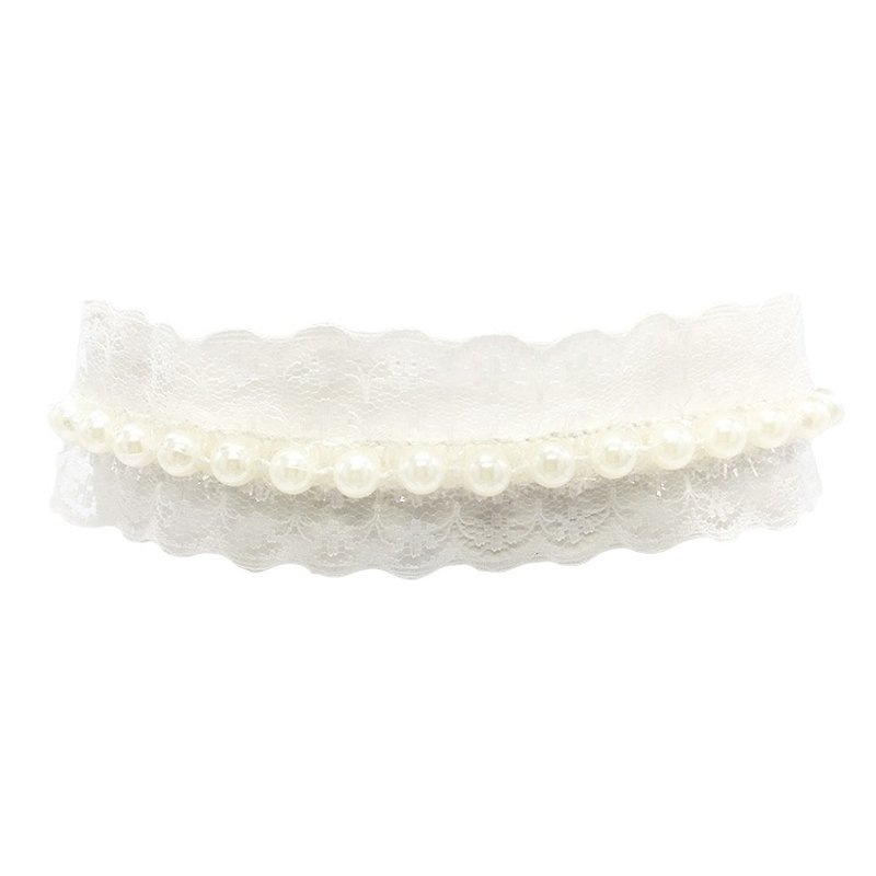白色珍珠蕾丝颈链 - 项链 - 其他材质 白色