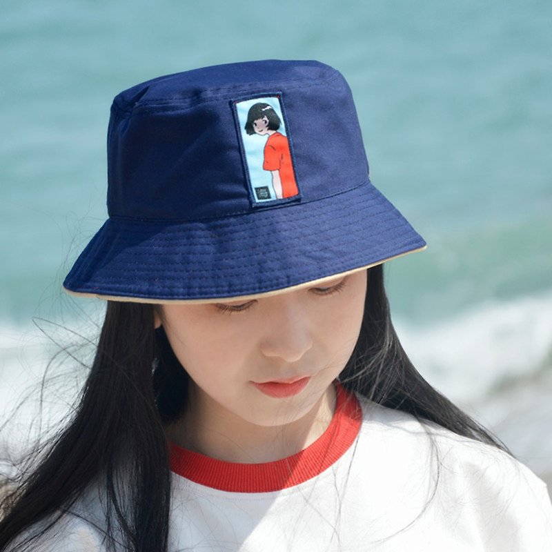 大海边的女孩 舒适棉布渔夫帽 清新盆帽 夏季遮阳帽 - 帽子 - 棉．麻 蓝色