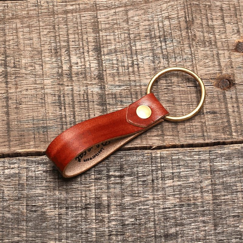 Minimal 木纹刷色 手工染植鞣真皮革手工 纯铜五金 钥匙圈 - 钥匙链/钥匙包 - 真皮 咖啡色