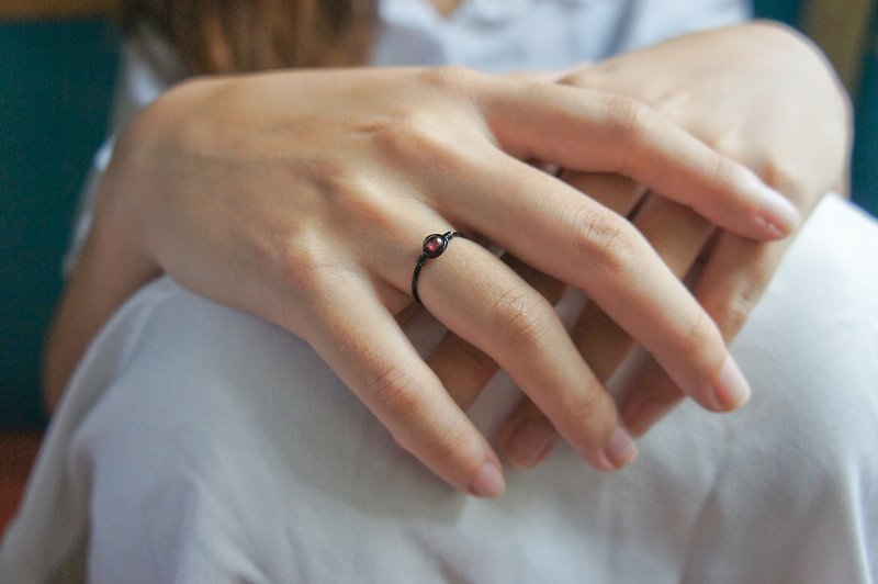 1月诞生石-3.5mm红石榴铜线戒指 尾戒可 多色铜线选择 女性大爱 - 戒指 - 宝石 红色