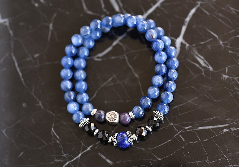 蓝晶石+尖晶石+青金石纯银双圈手链 - 手链/手环 - 水晶 蓝色