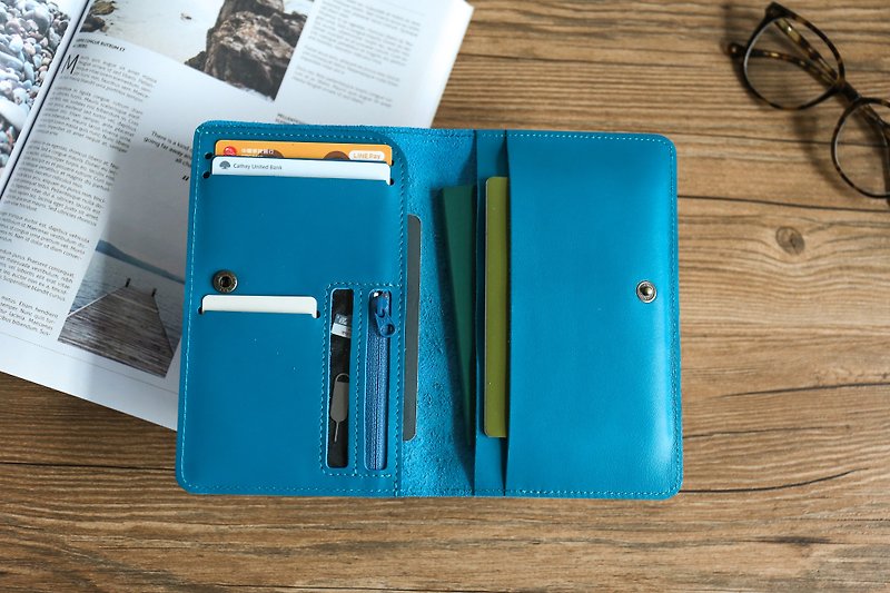 【免费雷射刻字】水蓝色护照套 - 护照夹/护照套 - 真皮 咖啡色