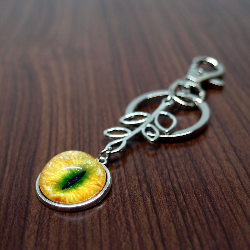 Fox Garden 手作  20mm猫眼钥匙圈+树叶小吊饰 - 钥匙链/钥匙包 - 玻璃 橘色