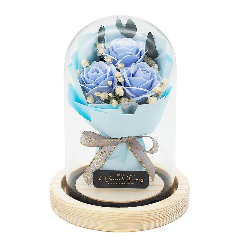 デバリエ ソープフラワー フラワードーム 薔薇 花束 天然木 ガラス 誕生日プレゼント 女性 花 彼女 デバリエオリジナル  hi-01-blu - 摆饰 - 玻璃 蓝色