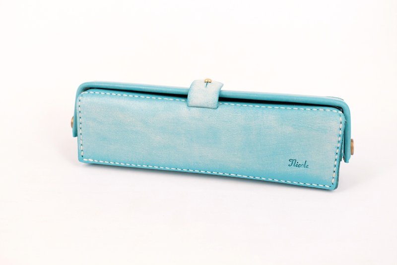 MOOS 美式复古 医生口金包设计 的 皮革笔盒 (粉蓝刷蜡) - 铅笔盒/笔袋 - 真皮 蓝色