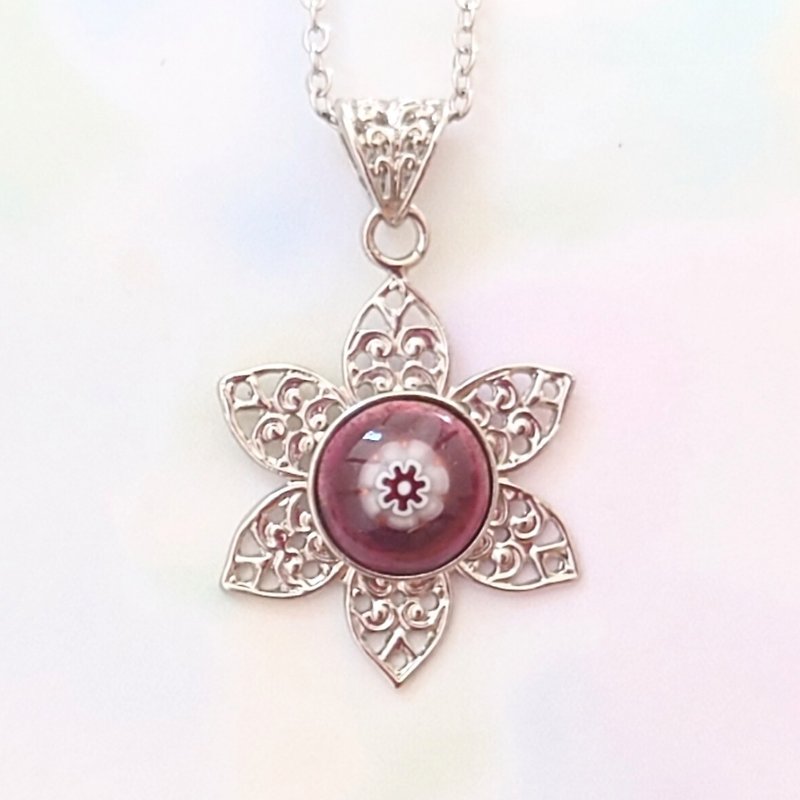 七宝ミルフィオリの花型模様ネックレス - 项链 - 玻璃 红色