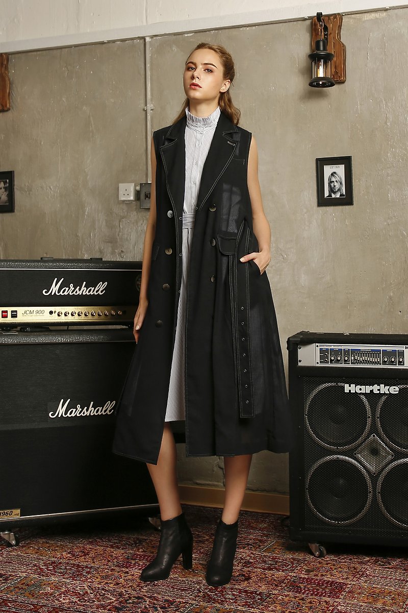 设计师品牌FromClothingOf-背心中长身薄外套 - 女装休闲/机能外套 - 羊毛 黑色