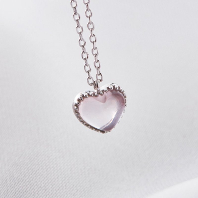 925银立体桃心粉晶项链(含开光)招桃花、守护爱情、增加信心 - 项链 - 水晶 粉红色