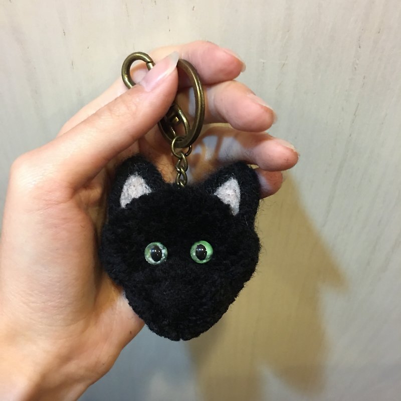 纯手工迷你黑猫宝宝钥匙圈 - 钥匙链/钥匙包 - 羊毛 