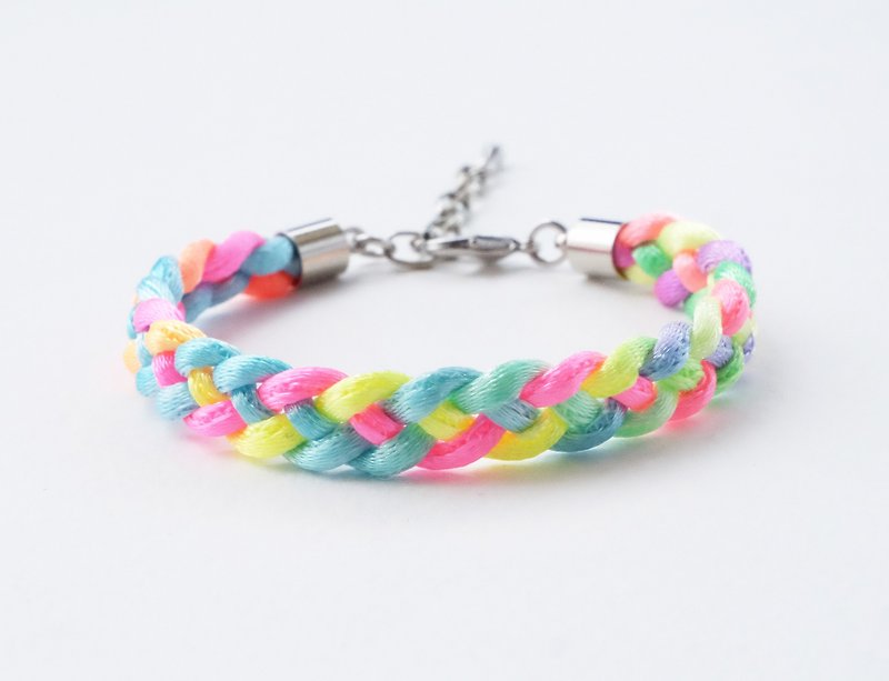Rainbow neon braided mini bracelet - 手链/手环 - 其他材质 多色