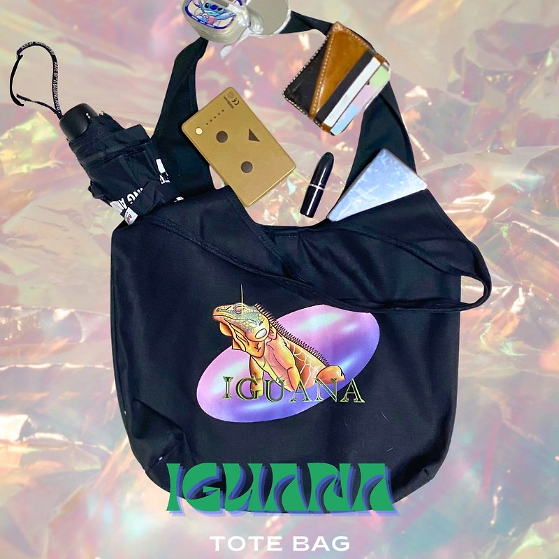 Y2K Style Iguana Tote Bag - 手提包/手提袋 - 其他人造纤维 黑色