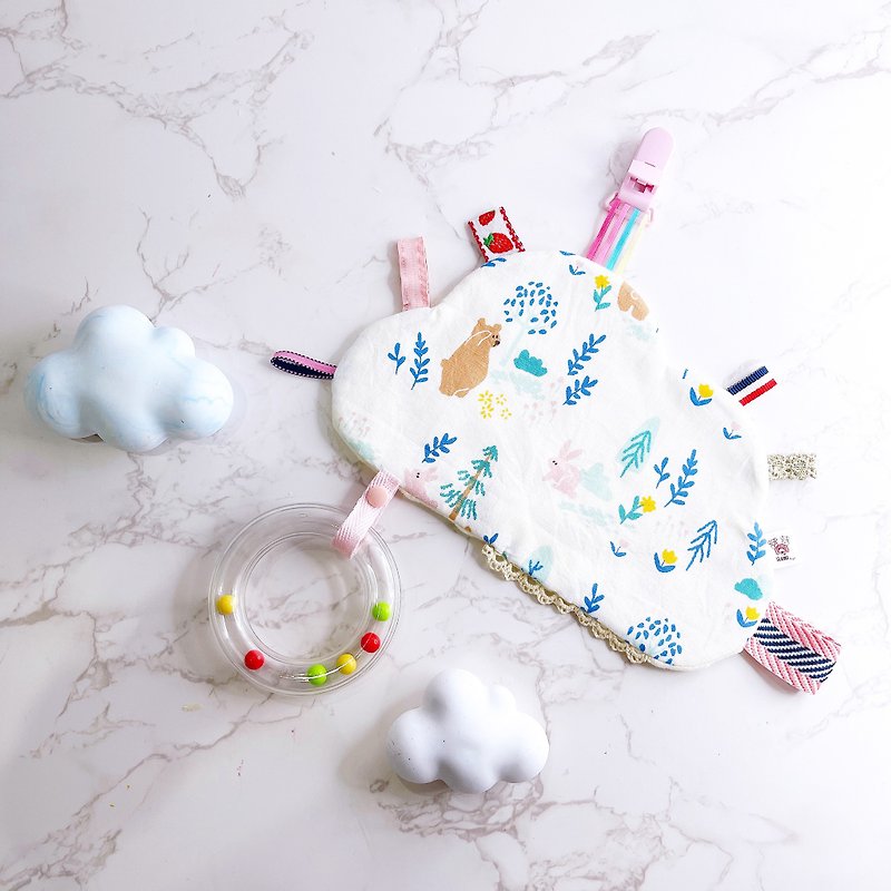 韩国 小熊与兔子 云朵 安抚巾  可绣名 - 婴儿床上用品 - 棉．麻 粉红色