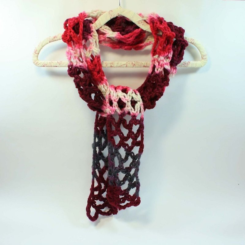 针织 手织围巾-纯羊毛07 - 围巾/披肩 - 羊毛 红色