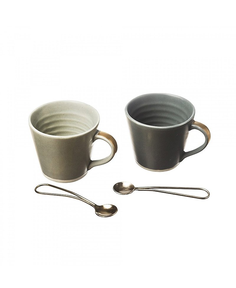 英国Selbrae House 时尚陶瓷咖啡马克杯对杯附铜汤匙精美礼盒组 - 杯子 - 陶 白色