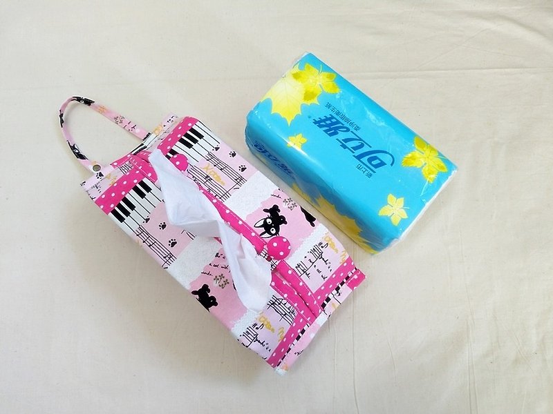 粉红钢琴键猫咪 活动可挂式卫生纸套/面纸套 /车用/宝宝推车用 - 纸巾盒 - 棉．麻 