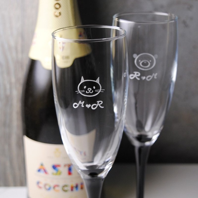 (一对价)170cc【当熊遇见猫ｘ遇见爱情】法国黑色香槟对杯 情人节纪念 姓名定制化 - 订制画像 - 玻璃 黑色