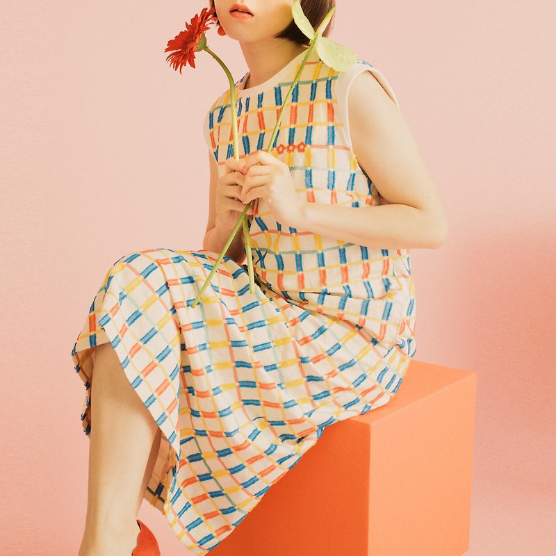 Flower Bed Dress (YELLOW) - 洋装/连衣裙 - 棉．麻 黄色