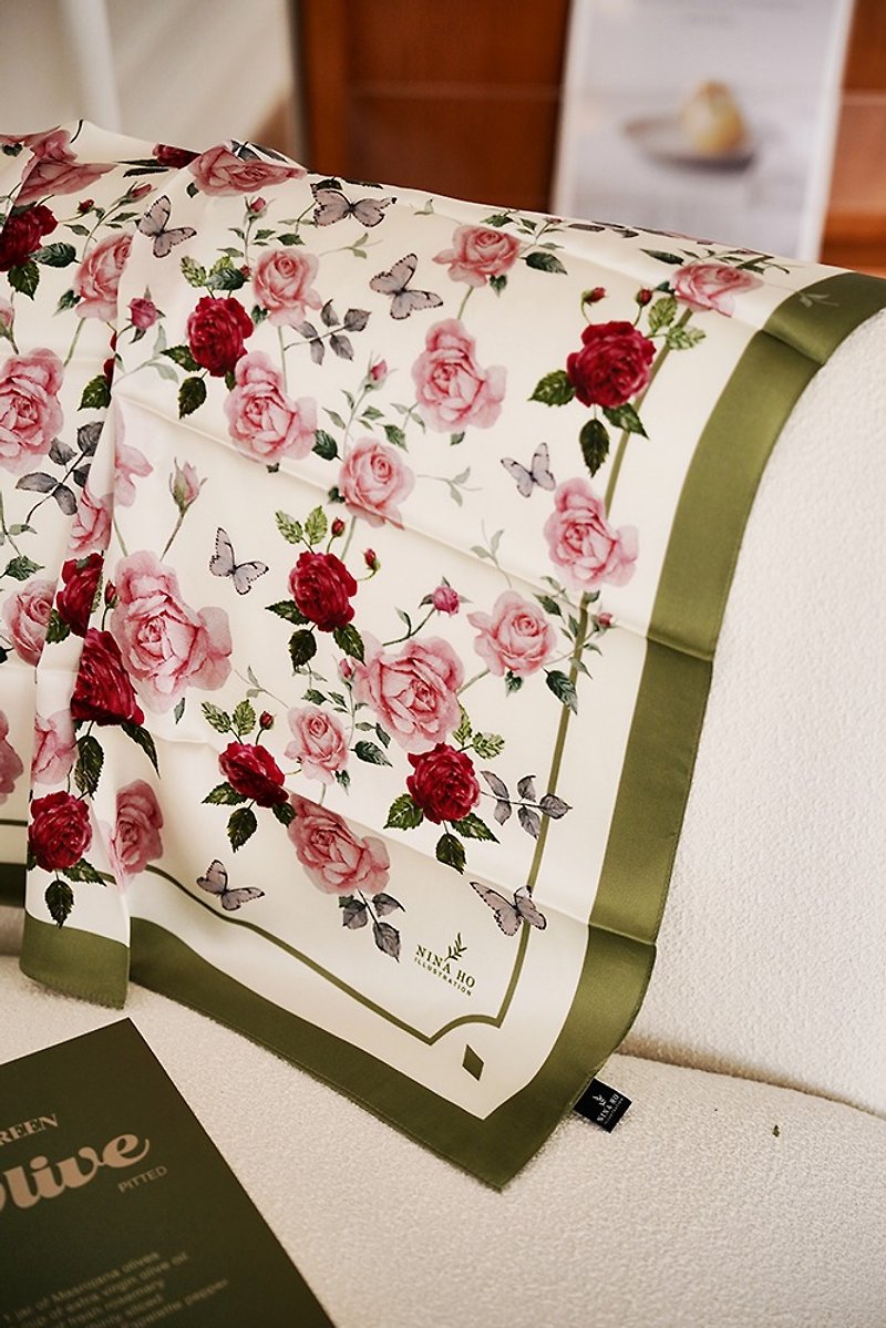 60x60 法国玫瑰双面真丝丝巾(草绿) - 丝巾 - 丝．绢 多色