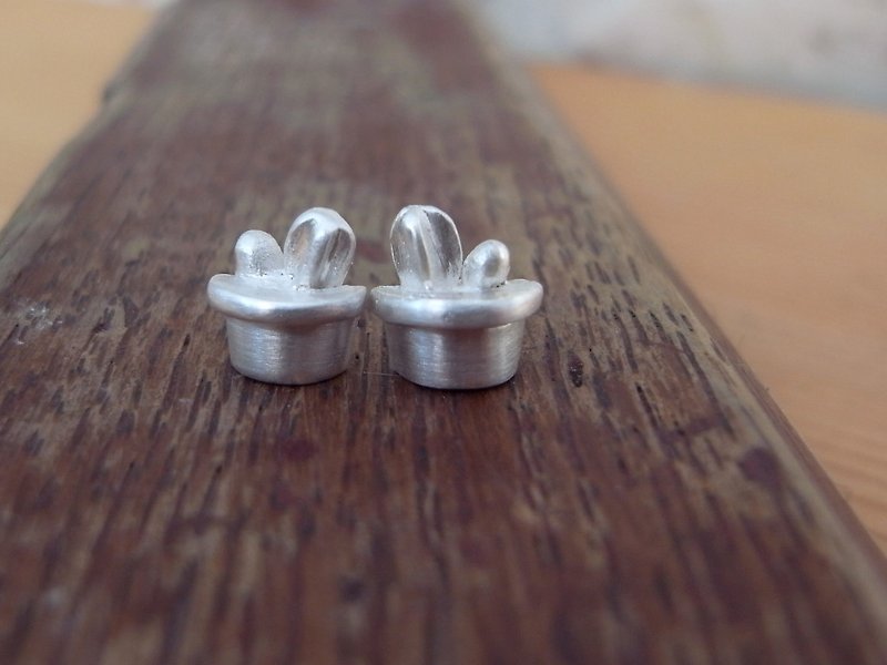 仙人掌盆栽 · 多肉植物 | 纯银 耳针 耳环 - 耳环/耳夹 - 银 灰色