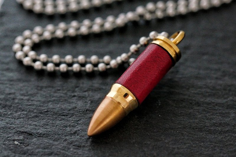 手缝皮革不锈钢仿子弹颈链 ( B-1 桃红色 ) - 项链 - 不锈钢 