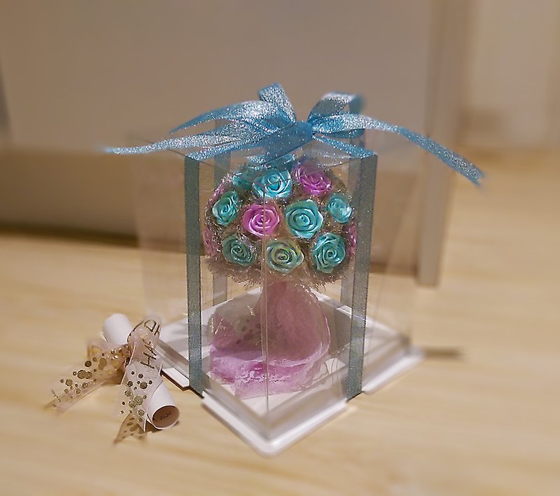 【定制化】珠宝捧花Tiffany蓝 粉紫玫瑰 手工珍珠缎带花束 - 干燥花/捧花 - 植物．花 蓝色