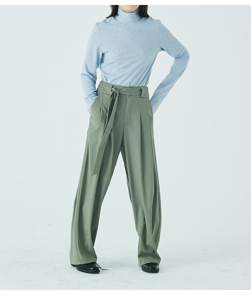 muterumours 日本进口人造丝混纺豆沙绿高腰宽松拖地西装裤 - 女装长裤 - 其他人造纤维 