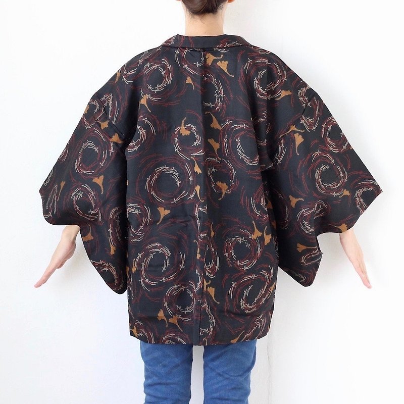 short kimono, Meisen kimono, lightweight jacket, Haori, kimono top /3906 - 女装休闲/机能外套 - 丝．绢 黑色