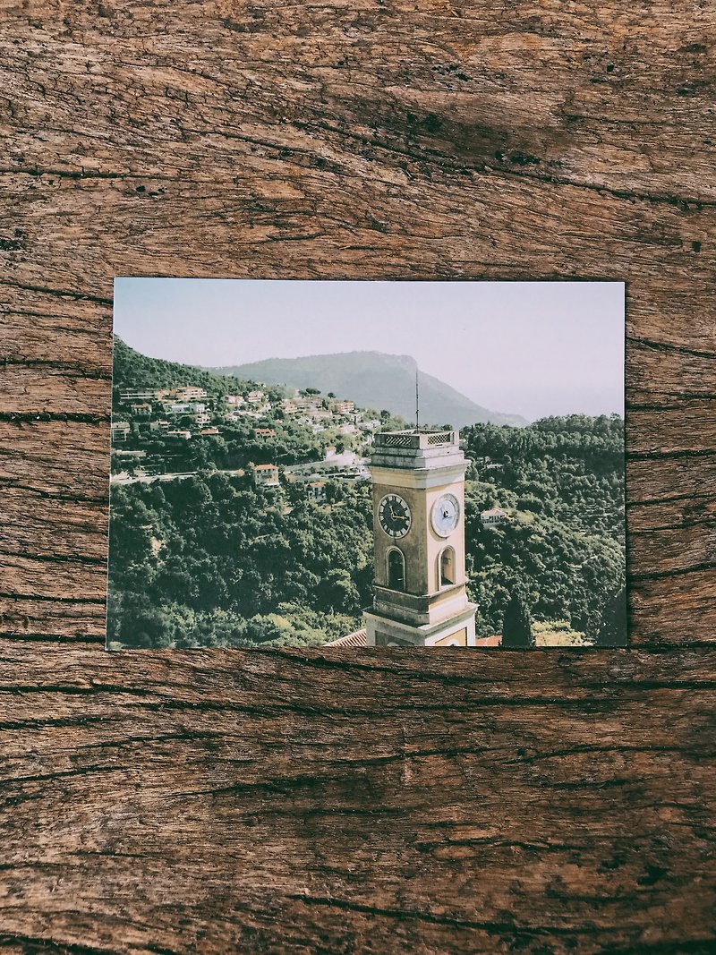 世界的风景。南法小镇 山城上的钟塔 摄影明信片 青青的岛 - 卡片/明信片 - 纸 