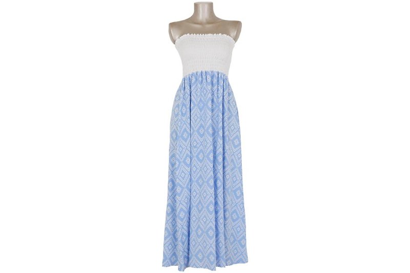 イカットプリントチューブトップロングドレス＜ライトブルー＞ - 洋装/连衣裙 - 其他材质 蓝色