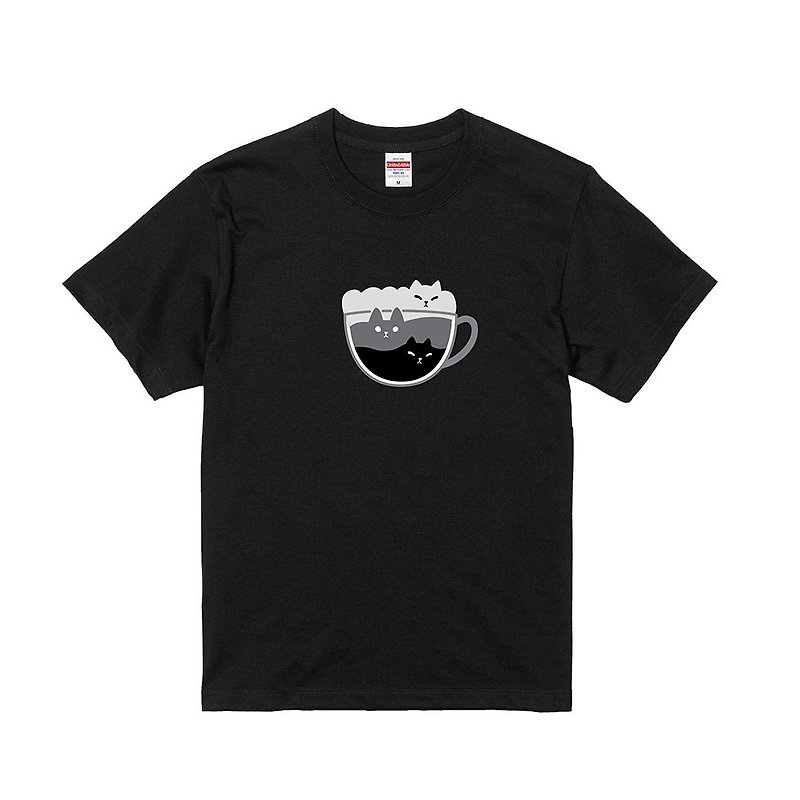 咖啡猫T恤 - 拿铁咖啡 - 中性连帽卫衣/T 恤 - 棉．麻 黑色