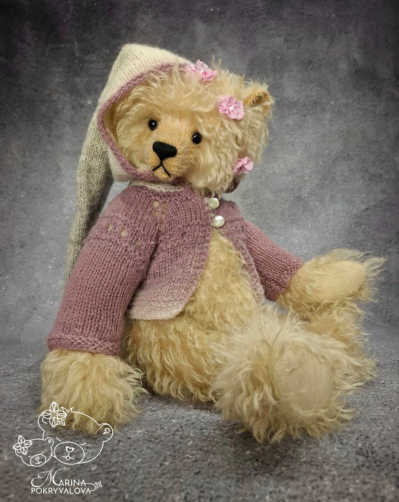 马海毛泰迪熊穿着衣服。经典泰迪熊玩具。手工制作的小熊礼物。 - 玩偶/公仔 - 其他材质 咖啡色