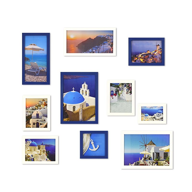 简约相框 蓝色+白色 10入大尺寸组 地中海 希腊风 室内设计 布置 - 画框/相框 - 木头 蓝色
