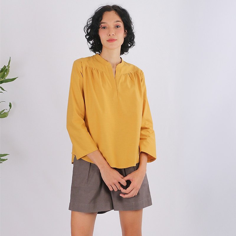 Cotton Linen Blouse, Manila, Yellow - 女装上衣 - 棉．麻 黄色