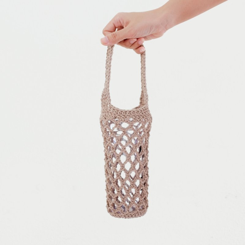 Eco-Friendly Beverage | Brown | Crochet Sleeve with Handle - 随行杯提袋/水壶袋 - 棉．麻 卡其色